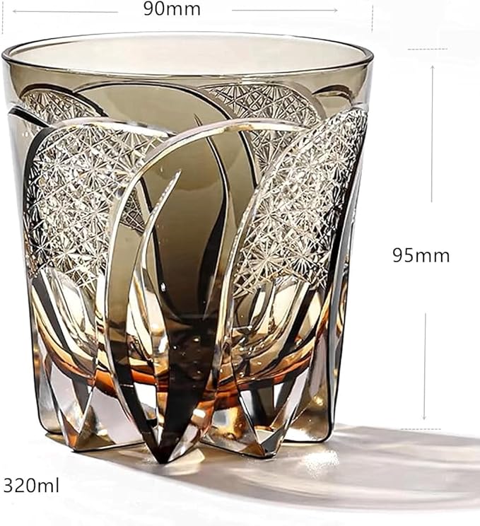 Hand-Cut Crystal Whiskey Glass, 320ml Edo Style, Ideal for Cocktails, Vodka, and Beer - Unique Drinking Glasses (Style 1,Set of 3)