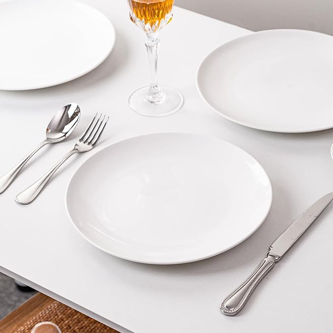 White Dinner Plates Set of 6, 10 Inch Ceramic Plates – White Porcelain Dinner Plates for Kitchen, Serving & Everyday Use, Microwave & Dishwasher Safe