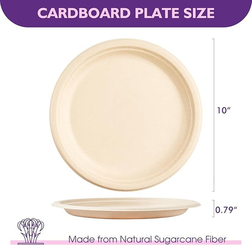 10 Inch, 150 Pack Compostable Paper Plates Round Unbleached Brown Plates Made from Natural Sugarcane Fibers, Biodegradable Heavy Duty Disposable Plates for Party, Camping, Picnic