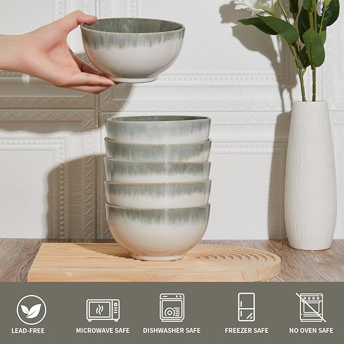 Cereal Bowl, 22 Oz Soup Bowls Set of 6 for Cereal, Snack, Rice, Salad, Side Dishes, Stoneware Bowls for Kitchen Decor, Ceramic Small Cereal Bowls