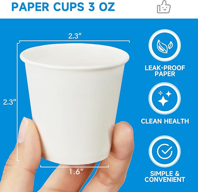RACETOP 100 Pack 3 oz Paper Cups for Bathroom, Disposable Mouthwash Cups, Small Paper Cups, for Parties, Picnics, Travel