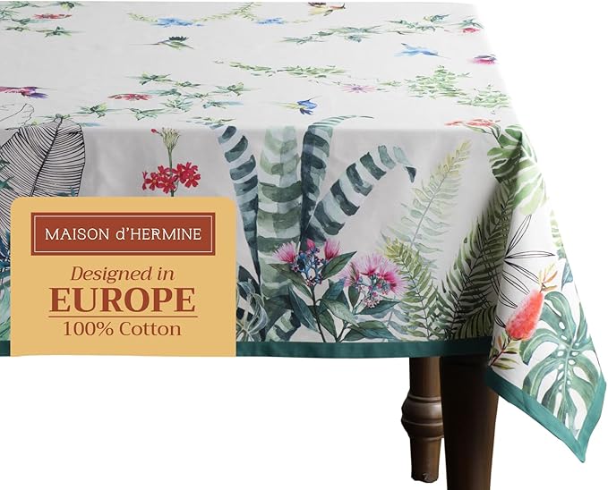 Maison d' Hermine Table Cloth Rectangle Table 100% Cotton 60 x 108 Inches Tablecloth Reusable Decorative for Dining Room Farmhouse Home Valentines Day Decorations Spring Summer - Tropiques