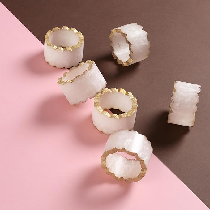 CLEENTABLE Rustic Epoxy Resin Napkin Rings Set of 6 - Napkin Holders for Parties, Dining, Family Gatherings, Weddings, Holidays, Décor, Gifting Durable Tabletop Decor (Ivory)