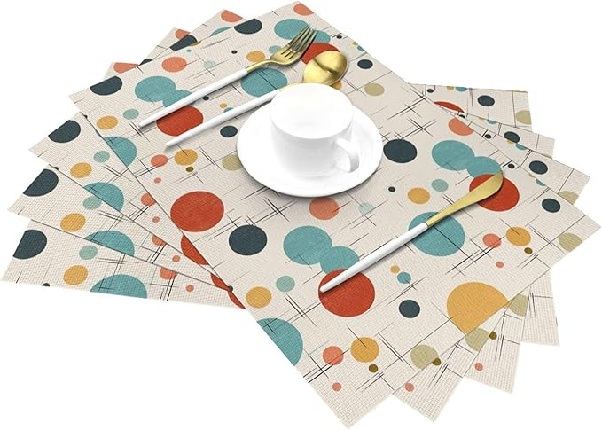 Modern Mid Century Placemats Set of 4 Washable Table Place Mats for Dining Kitchen Party Decor