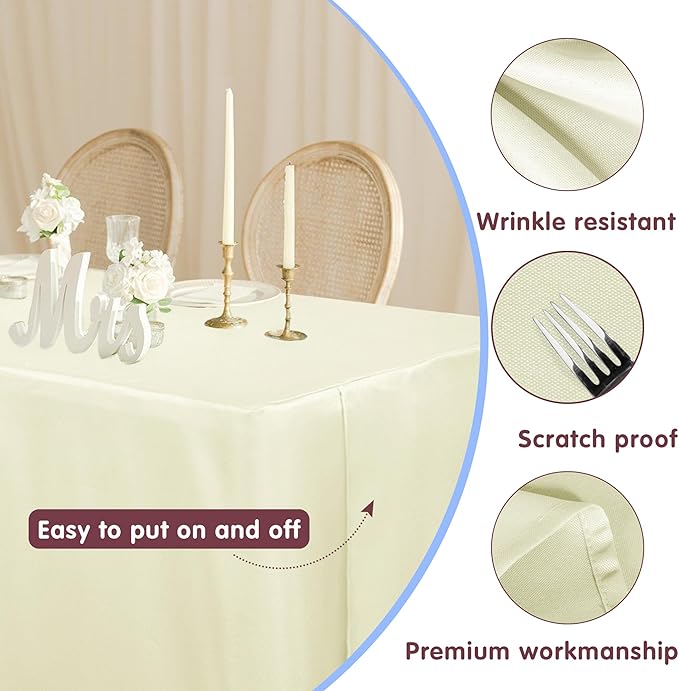 HolidayIdeas 4 Pack Fitted Table Clothes - 48 x 24 Inch - Butter Cream Rectangle Tablecloths for 4 Foot Tables, Polyester Fabric Folding Table Covers for Parties, Holiday Dinner, Wedding, Trade Show