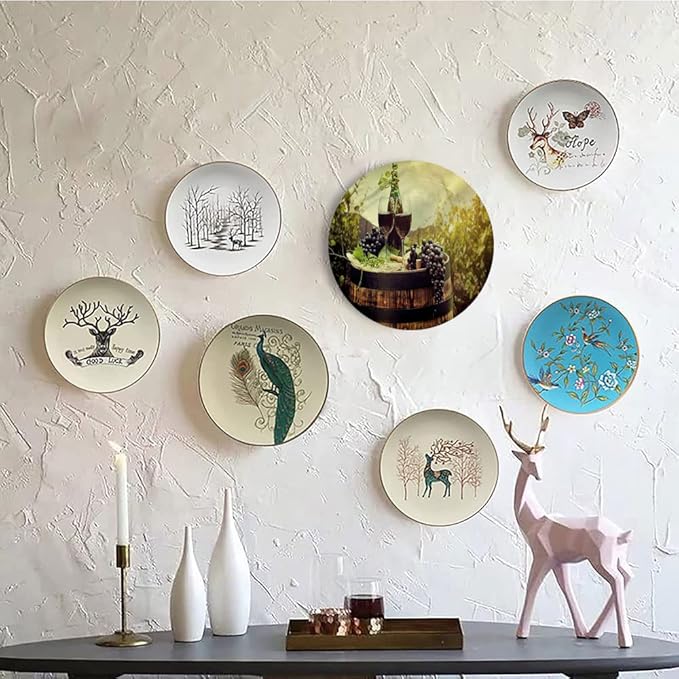 Decorative Plates, Wine Print Ornament, Scenic Tuscany Vineyard, 8 Inch, 1 Plate with 1 Display Stand, Green Black Brown