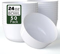 Trendables Disposable Bowls - Set of 50, 24 Oz Fancy White Plastic Serving Bowls, Perfect for Ice Cream, Salad, Candy