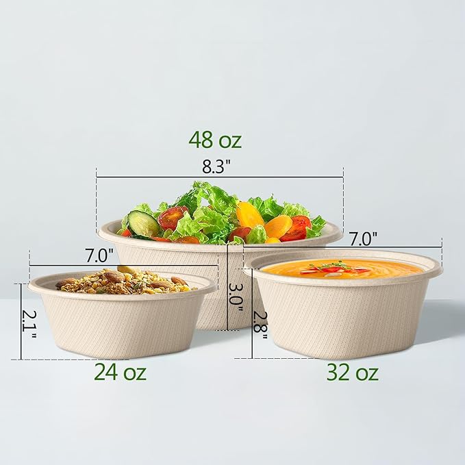 Homestockplus 32 Oz Deep Disposable Bowl, Paper Bowls Disposable Heavy Duty Compostable Bowls, Eco-friendly Sugarcane Bagasse Biodegradable Bowl for Soup, Salad, Dessert [50 Pack]