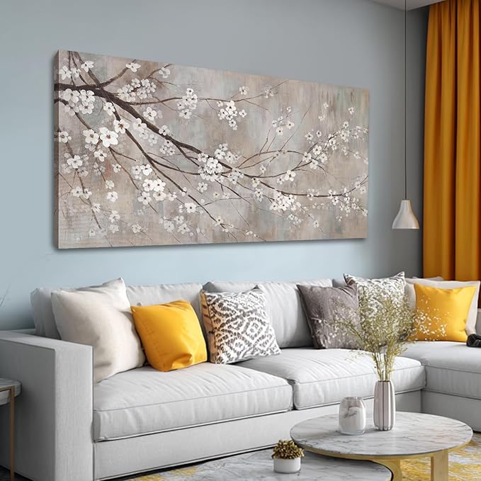 XIANSHOU Botanical Wall Decor Paintings Canvas Wall Art for Living Room White Flower Pictures Artwork Decorations for Bedroom Dining Room Office 29"x 58" Home Decor Ready to Hang