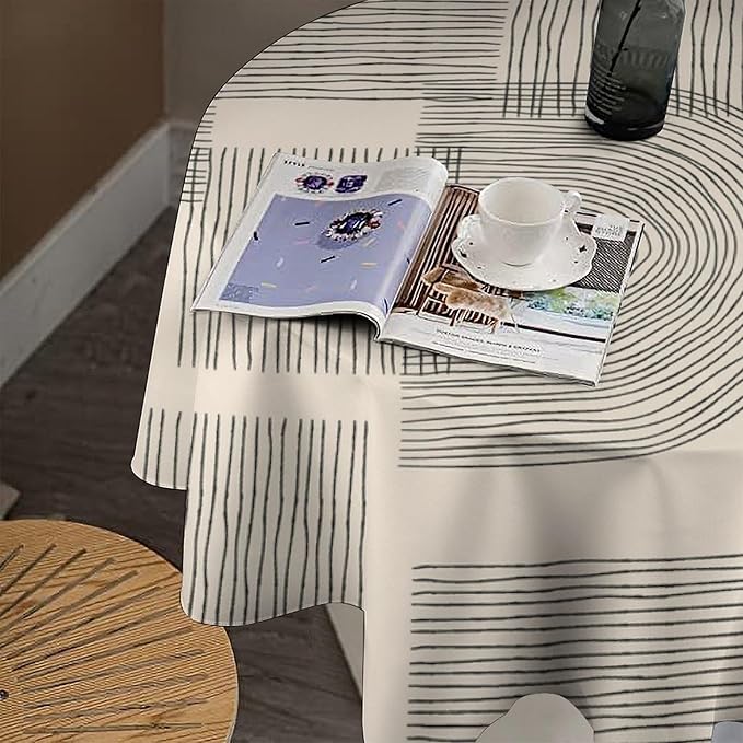 Boho Round Tablecloth, Mid Century Minimalist Abstract Aesthetic Modern Tablecloth for Home Party Dining Room Kitchen Decor 50Inch(127cm)