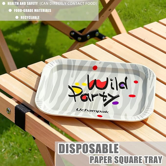 50 Pack 6.5 Inch Rectangle Paper Plates, Heavy Duty Disposable Plates Decorative Plates Party Plate Food Trays for Tacos, Dessert, Snack, Salad, Pasta, Camping Picnic Party (Zebra Stripe)
