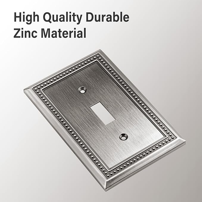 Henne Bery Sunken Pearls Heavy Duty Decorative Wall Plate Switch Plate Outlet Cover (Single Toggle, 3 Pack, Heirloom Silver)