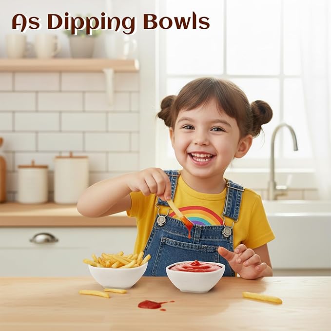 5 OZ Sauce Bowls, Unbreakable Plastic Ramekins, Dishwasher Safe Wheat Straw Bowls Set of 6, Dipping Sauce Cups for Side Dishes, Sushi, Nut, Soy Sauce Dish for Kitchen, Party, Camping- White