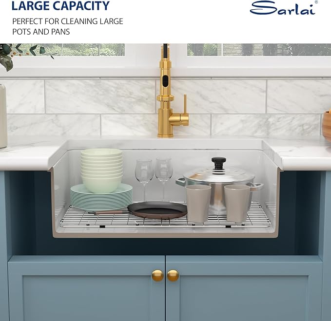 Sarlai 32 Inch White Undermount Sink Fireclay 32x19 Inch Dual Drop in & Undermount Kitchen Sink Porcelain Ceramic Single Bowl Deep Basin