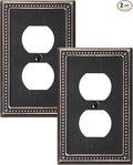 2-Pack Duplex Outlet Cover Plate, Aged Bronze Metal Wall Plates for Electrical Outlets, 1 Gang Receptacle Light Switch Cover, Pearls Decorative Switch Plates and Outlet Covers
