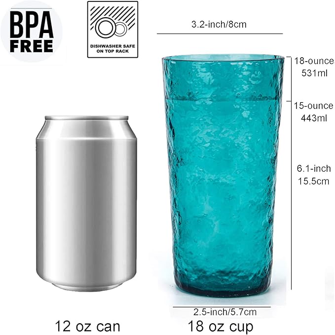 KX-WARE 18-ounce Acrylic Highball Glasses Plastic Tumbler, set of 6 Turquoise