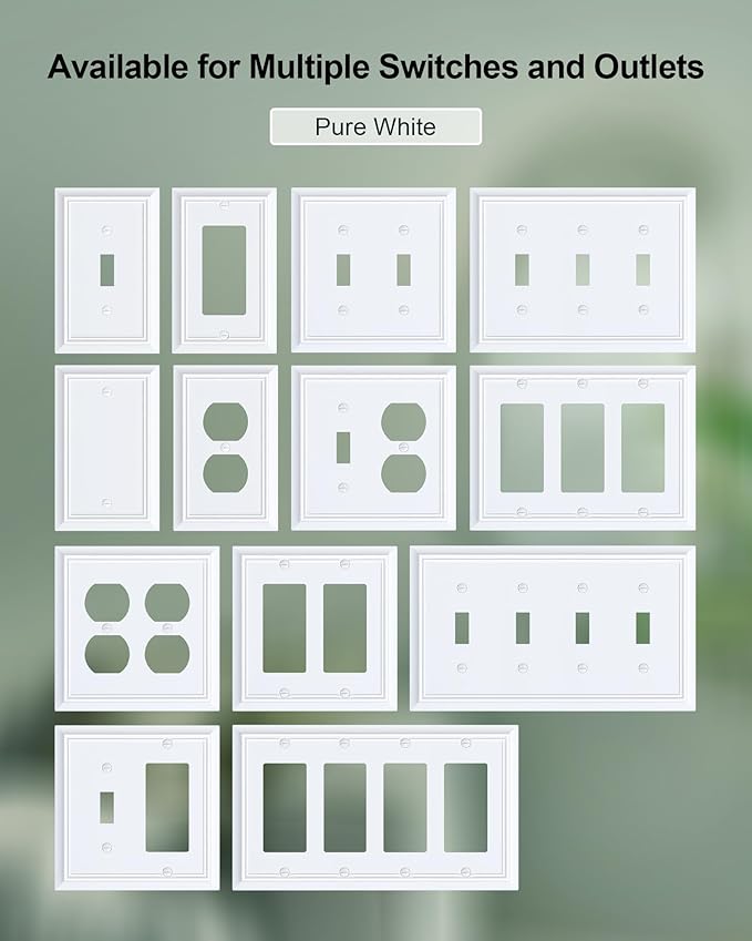 6-Pack Single Toggle Light Switch Cover Plate, Durable Natural Bamboo Fiber Decorative Switch Plate Covers, Pure White 1 Gang Wall Plate, Corrosion Resistant