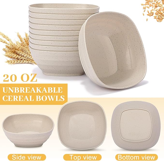 Gejoy 64 Pcs Unbreakable Cereal Reusable Wheat Straw Lightweight Bowls Microwave and Dishwasher Safe Soup Fiber Bowls for Kitchen Serving Salad Rice Snacks(Beige)