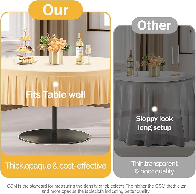 4 Pack Champagne Spandex Round Tablecloths for 72in Table, Stretchy Fitted 6FT Round Table Cloths, Wrinkle Free Table Cover with Skirt for Wedding Birthday Party Bridal Shower Banquet