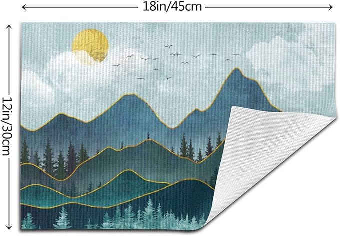 Mountain Peaks Nature Landscape Placemats Set of 4 Linen 12"x18" Washable Heat-Resistant Modern Decorative Kitchen Table Mats for Dining Outdoor Home Decor