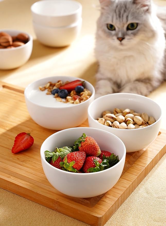 Sweese 10 Oz Porcelain Bowls Set of 6 - Versatile for Cereal, Soup, Salad, Pasta, Oatmeal - Microwave Dishwasher Safe, White