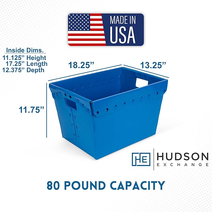 Hudson Exchange 18.25 x 13.25 x 11.75 (3 Pack) Corrugated Space Age Handled Storage Container Mail Tote, Blue