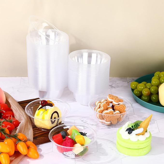 200 Packs 8.5 oz Clear Plastic Bowls Disposable Plastic Bowls for Parties Weddings Serving Container for Candy, Soup, Dessert, Salsa, Ice Cream, Popcorn, Chip