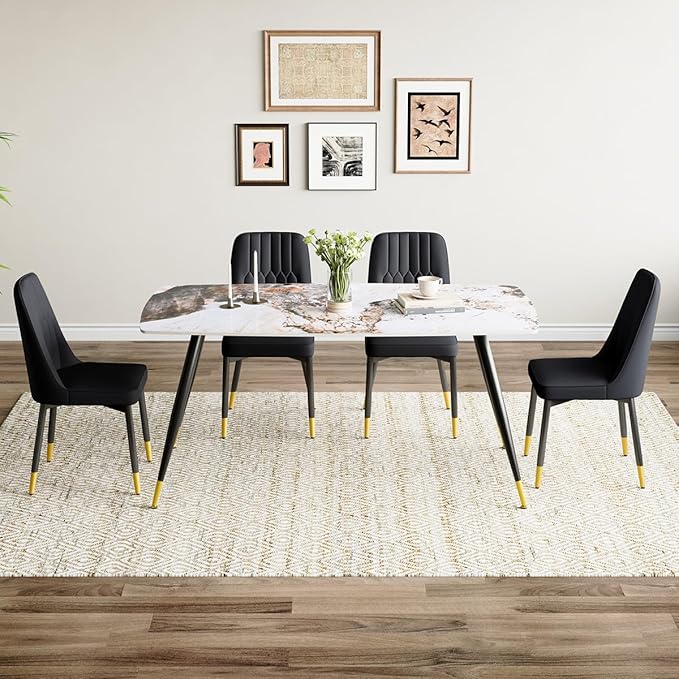 Table and Chairs Set of 4, Dining Room Table Set for 4, Sintered Stone Kitchen Table Top and Modern Chairs Set of 4 for Kitchen Dining Room