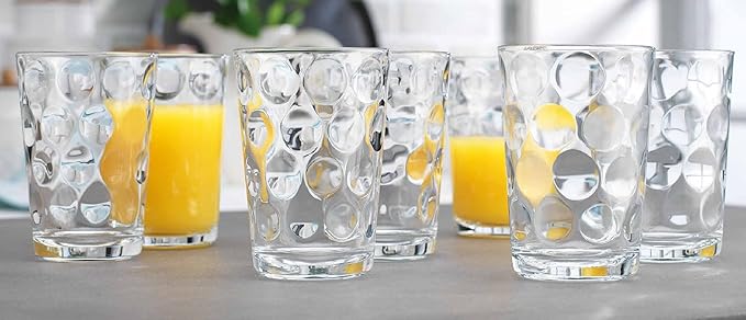Home Essentials Drinking Glasses Set of 10 Juice Glass Cups, 7 oz Glassware, Inner Circular Lensed Small Glasses. Ideal for Juice, Milk, Water; Dishwasher Safe.