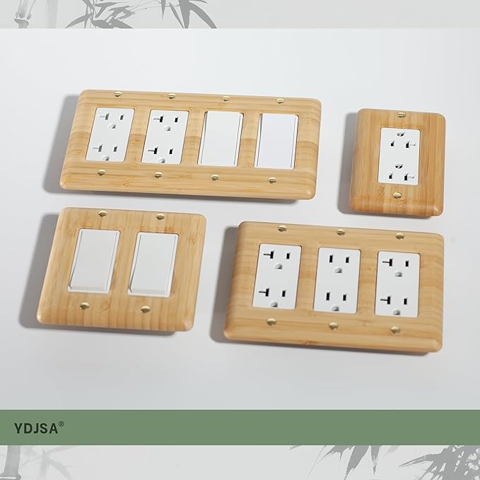 Quad Toggle Switch Cover Solid Bamboo Wood Cover Plate Natural Grain Light Switch Cover