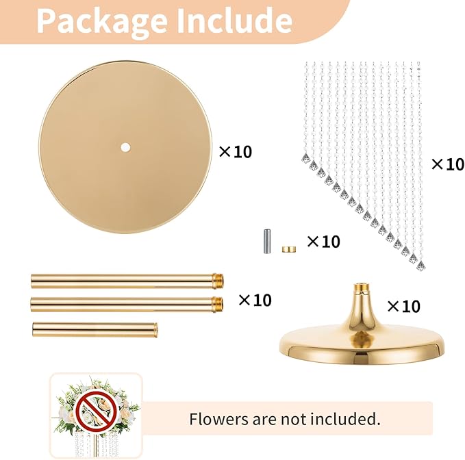 Nuptio Gold Crystal Flower Vases for Weddings, 10 Pcs 35.4in Tall, Elegant Decorations