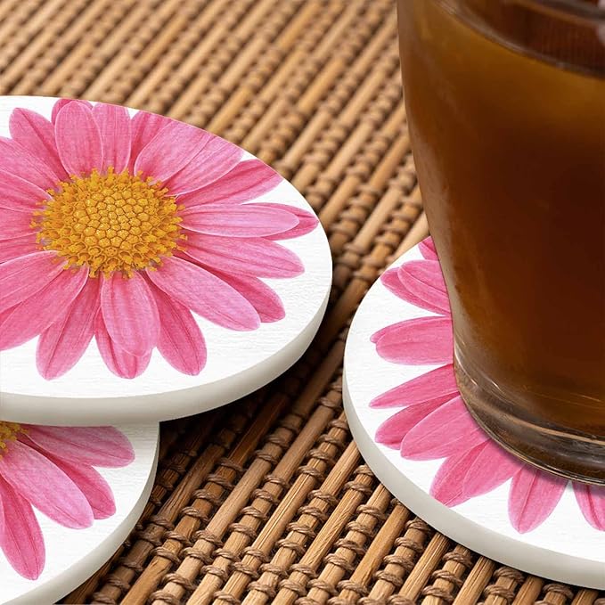Pink Chrysanthemum Drink Coaster Isolated Beautiful Blossom Beautiful Home Decor Diatomite Heat-Resistant Diatomite 4 Inch for Cold Drinks Wine Mugs Cups