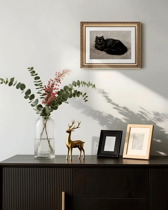 InSimSea Retro Gold Framed Wall Art, Vintage Black Cat Home Bathroom Wall Decor, Animal Canvas Print Artwork, Farmhouse Country Decor, Antique Picture Frame Retro Classical Paintings, 11x14 Inch