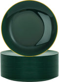 Nervure 100Pcs Green and Gold Plastic Plates - 10.25inch Disposable Green Dinner Plates - Heavy Duty Plastic Plate Ideal for Wedding & Party