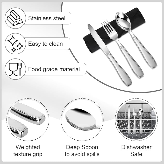 Weighted Utensils for Hand Tremors and Parkinson's Patients-Adaptive Utensils-3 Piece Set Weighted Silverware for Elderly, Arthritis, Weak Hand Grip.Gifts for Parkinsons Patients
