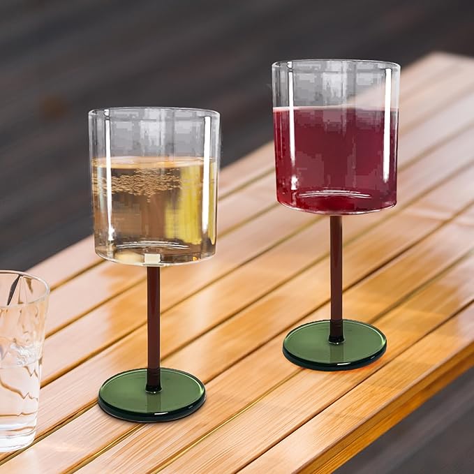 Gusto Buono 11.8oz Borosilicate Wine Glasses – Set of 4 Drinkware with Yellow & Green Stem | Handmade, Heat-Resistant, Dishwasher & Microwave Safe | Perfect for White & Red Wine, Parties & Gifts