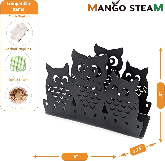 Mango Steam Tabletop Napkin/Tissue & Letter Holder for Home, Kitchen, Restaurants (Owl, Black)