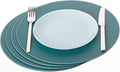 Nikalaz Round Placemats Set (Pack of 4) Recycled Leather Table Mats 15 inches, Kitchen Dining Table Decor by Nikalaz (Petroleum Green)