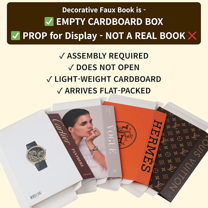 Glam Large | 4 PCS Faux Decorative Books for Home Decor | Not Real Books (Cardboard Boxes) | Coffee Table, Bookshelf & Shelf Styling Display Props for Living Room, Office
