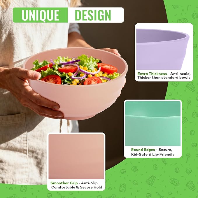 Large Serving Bowls Set of 6, 60 OZ Wheat Straw Bowls Unbreakable, Microwave Safe & Dishwasher Safe, Perfect for Parties, Salads, Noddles, Cereal, Soup, Family Gatherings, Colorful