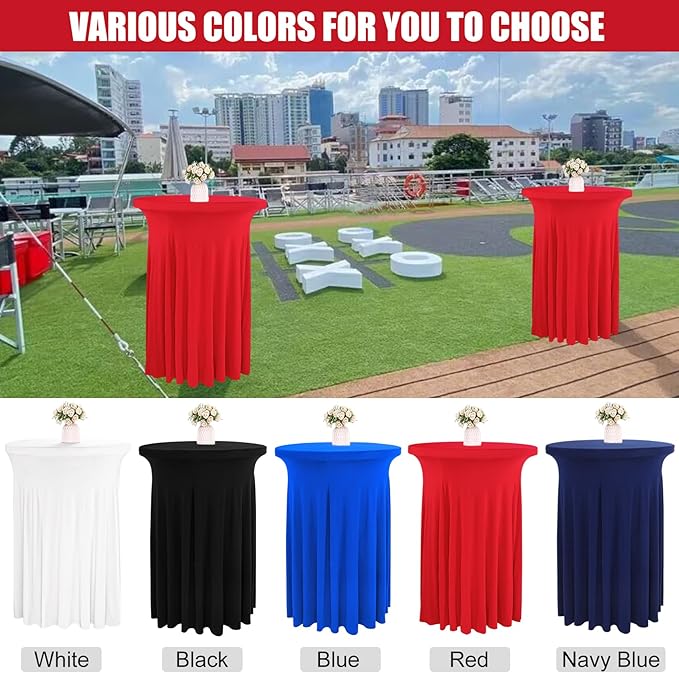 4 Packs 32 x 43 Inch Spandex Round Cocktail Table Skirts Stretch Cocktail Table Cover Fitted High Top Tables for Wedding Bar Party Banquet (Red)