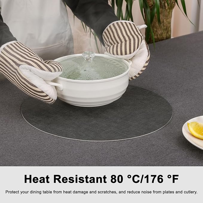 Myir JUN Reversible Vinyl Round Placemats Set of 8, Faux Leather Place Mats Dual Sided Waterproof Oilproof Wipeable, Heat-Resistant Table Mats for Kitchen Dining Indoor Outdoor (14", Light Gray Gray)