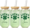 Mason Life St Patrick's Day Personalized Glass Tumbler, 18 OZ Cute Glass Cup with Lid and Straw, Lucky Clover Beer Can Glass, Personalized St.Patrick's Day Gift for Women Girls