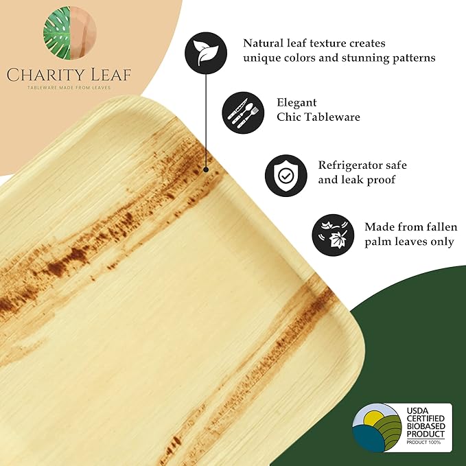 Charity Leaf Disposable Palm Leaf 5" Round Bowl (50 pcs) Dipping Bowls | Bamboo Like| All Natural and Biodegradable | Charcuterie Boards, BBQs, and Parties