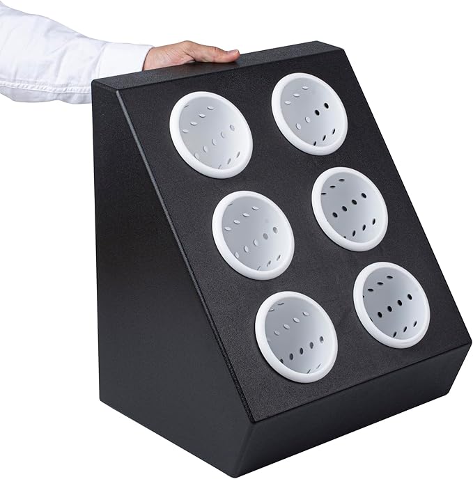 Restaurantware-Met Lux 13.78 x 11.42 x 15.94 Inch Flatware Organizer, 1 Standing Cutlery Holder - Includes 6 Plastic Cylinders, Perforated Design, Black Plastic Utensil Holder, For Breakroom