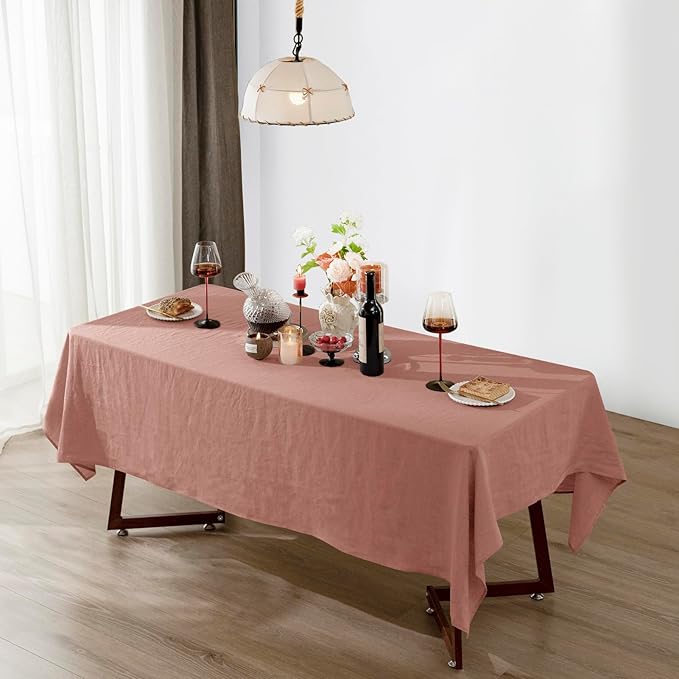Talasily Linen Tablecloth 100% Pure Linen Table Cloth 60x84 Inches Rectangle Tablecloths Washable Cloths for Kitchen, Dining, Buffet Parties, Holidays, Picnic, Weddings and Restaurants-Muddy Pink