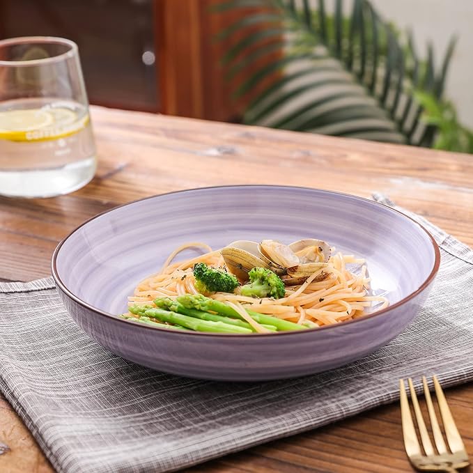 Selamica Porcelain 26 Ounce Salad Pasta Bowls, 8 inch Wide and Shallow Serving bowls, Microwave & Dishwasher Safe, Sturdy & Stackable, Set of 6, Gradient Blue