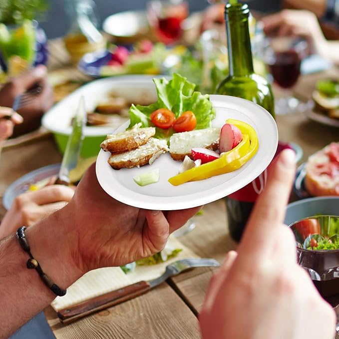 150 Pack Compostable Eco-friendly Plates: Small, White Plates (6 inch), Perfect for Dessert, Cake, Appetizer
