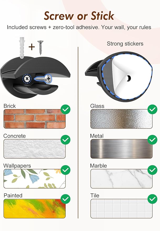 HOUSE DAY Adhesive Hat Hooks for Wall 16 Pack, Strong Hat Rack for Baseball Cap Display Organizer, Hats Holder for Wall, Door, Closet, No Drilling, Black