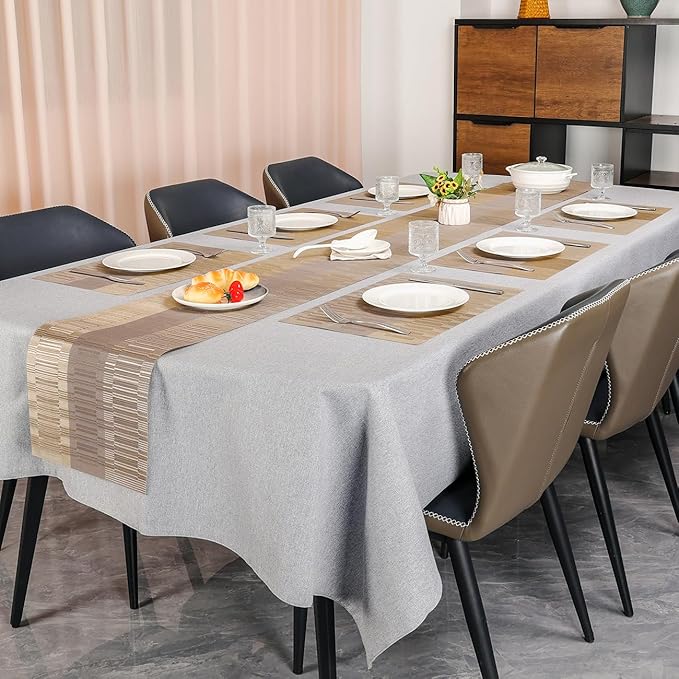 Placemats Set of 6, Vinyl Woven Place Mats Indoor Set of 6 Washable Wipeable PVC Table Mats Heat-Resistant Non Slip Plastic Placemat for Kitchen Dining Outdoor Table (Gray Gold, Set of 6)